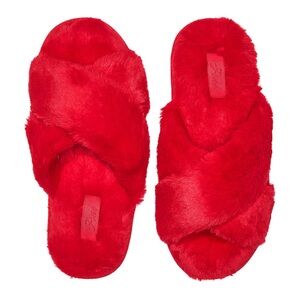 PINK Victoria's Secret Red Fuzzy Slippers